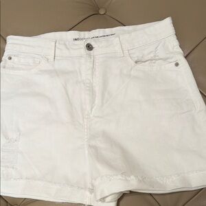 INC International Concepts White Distressed High-Rise Denim Shorts